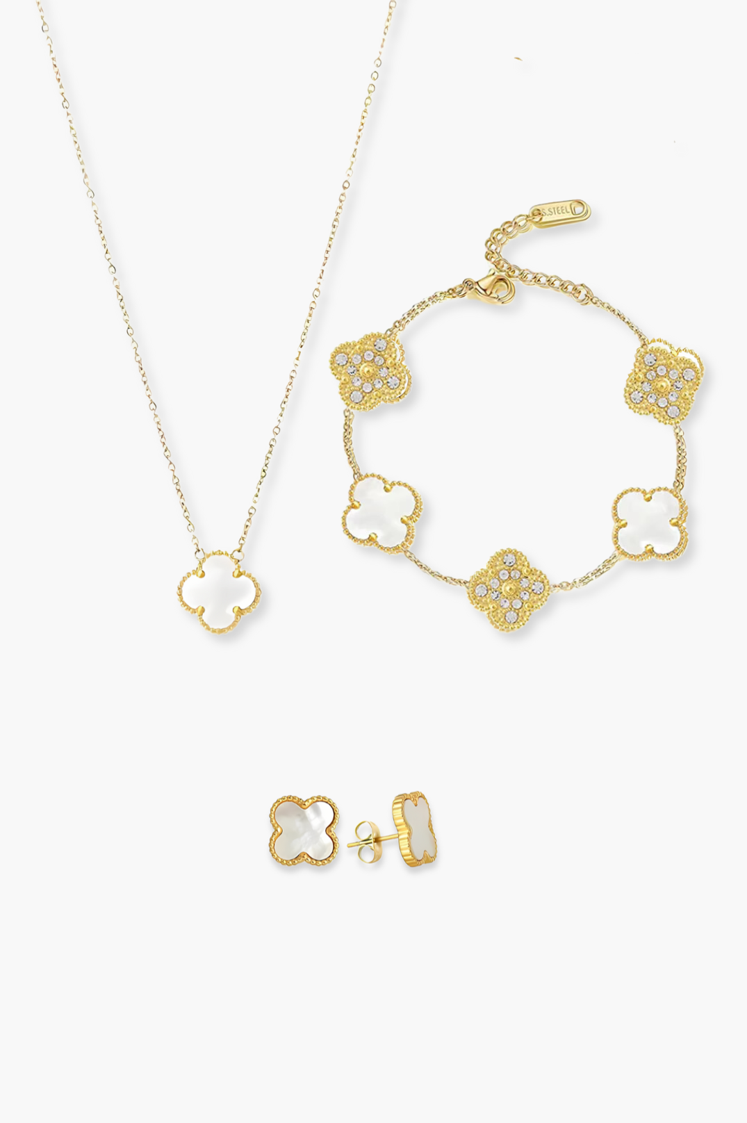 QTPI BLING 3 Piece White and Gold Jewellery Set