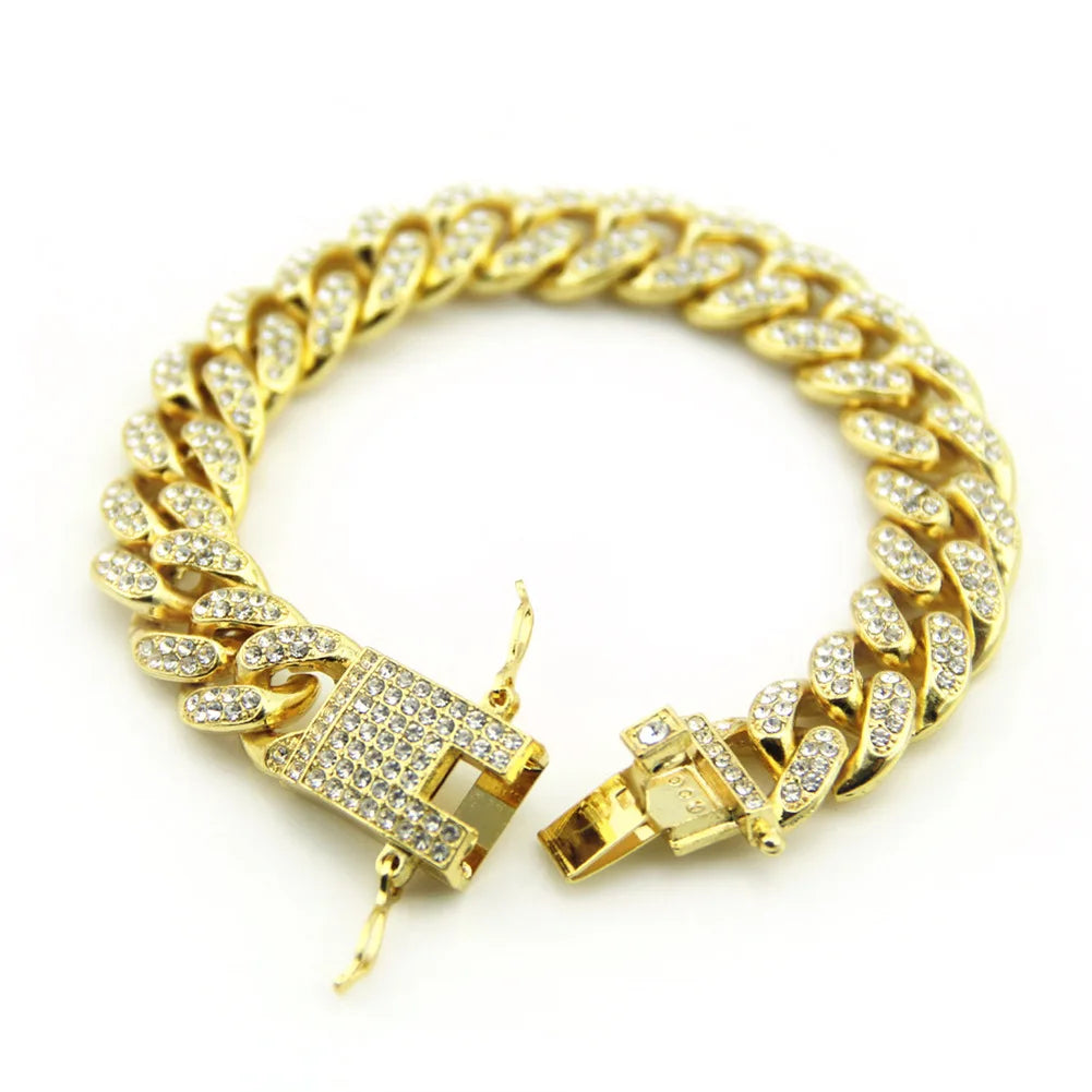 Unisex Gold/Silver Luxury Pave 12MM Cuban Chain Bracelet