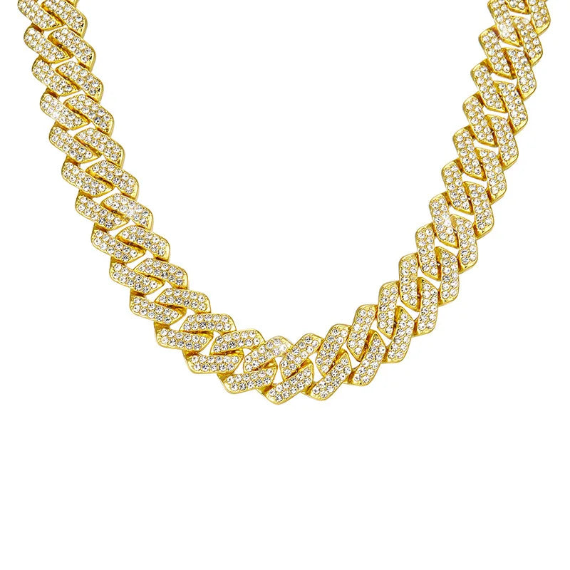 Unisex Silver/ Gold 18/20/24 inch Pave Cuban Link Chain