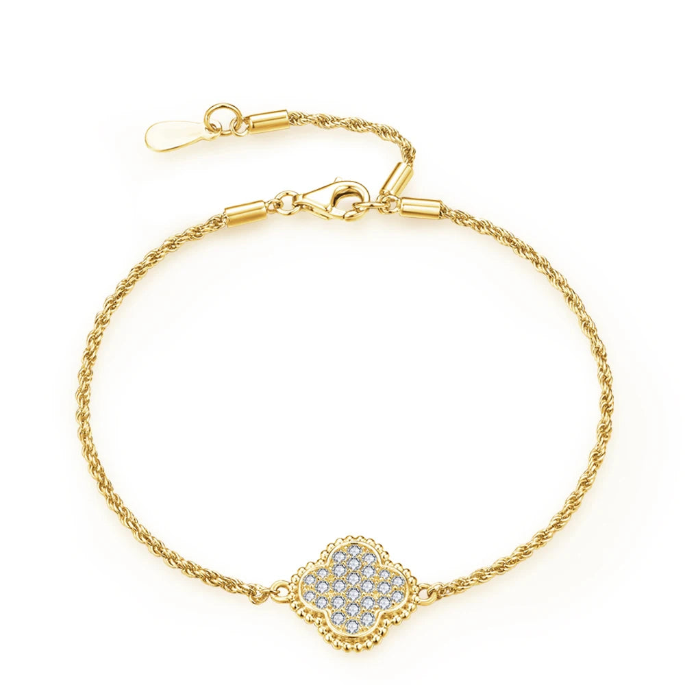 Clover Moissanite|Gold Bracelet