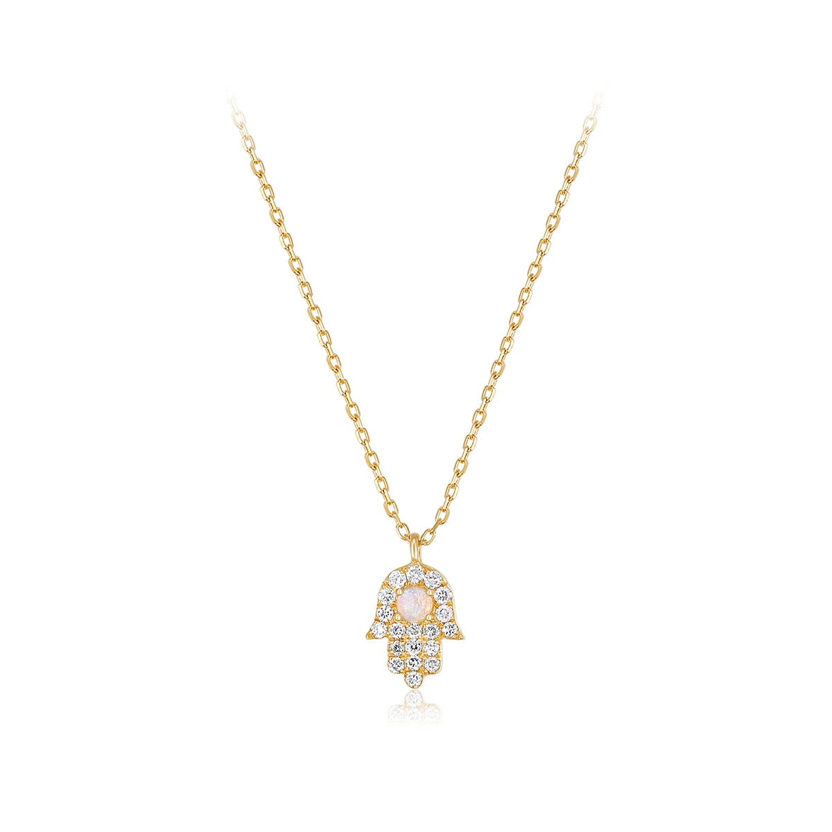 Hamsa Protection Necklace| 14K Gold Opal Diamond