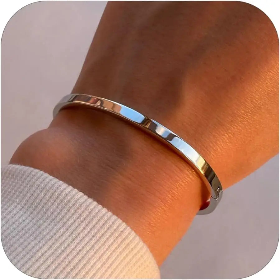 Unisex Silver 18K Gold Plated Oval Bangle